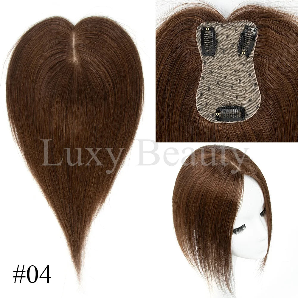 Gray Human Hair Topper for Women - 100% Natural Human Hair Clip-In Hairpiece in Black, Blonde, and Brown