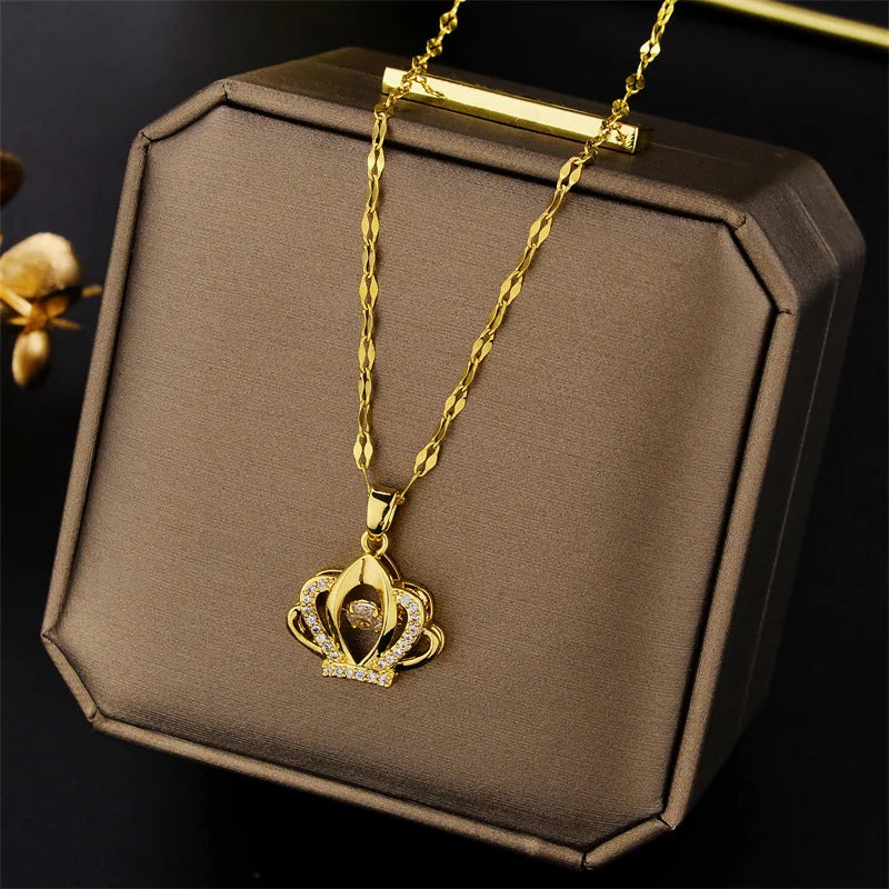 New Light Luxury Zircon Crystal Stainless Steel Necklace for Women - Korean Fashion Sweet Sexy Clavicle Chain Jewelry