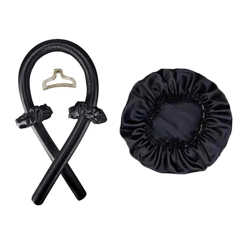 2pcs Heat Free Hair Curler Set - Satin Silk Sleeping Cap and Headwrap for Natural Curly Hair Care