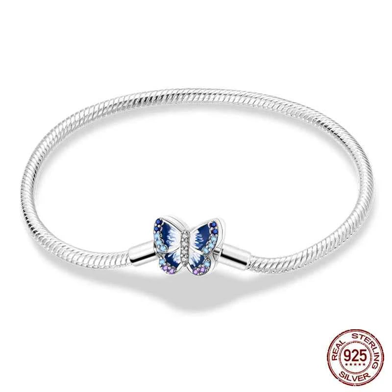 Silver 925 Moon Star Bracelet with Green Zircon - Adjustable 17-20CM Four Leaf Clover Charm Jewelry Gift