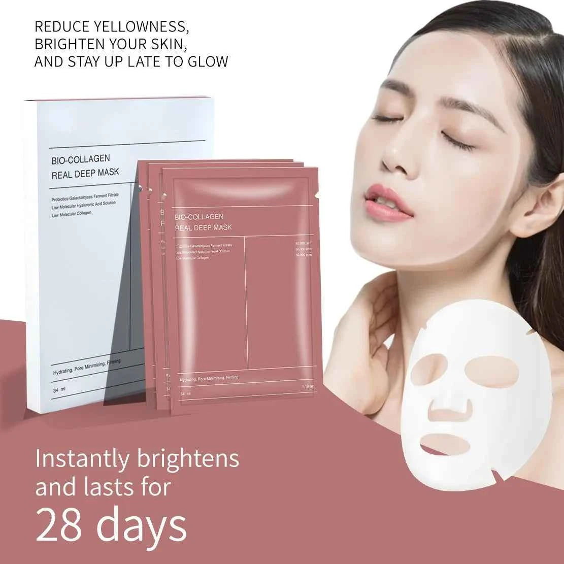 Bio Collagen Face Mask for Deep Hydration, Pore Shrinking, and Skin Brightening