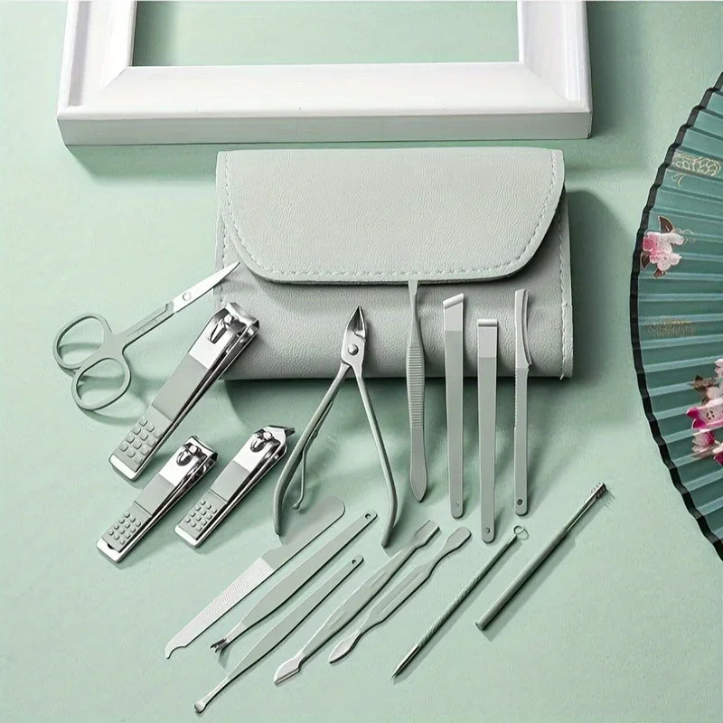16pcs Nail Clippers Set with Cuticle Nippers and Travel Case - Professional Manicure and Pedicure Set - Allurra Store