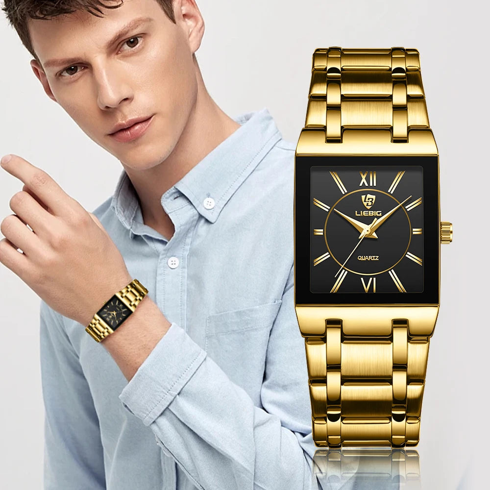 LIEBIG Luxury Quartz Watch - Waterproof Black/Gold Stainless Steel Timepiece