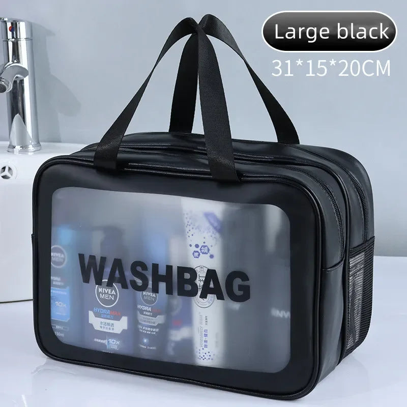 Transparent PU Makeup Bag for Dry-Wet Separation - Portable Cosmetic Storage for Travel, Fitness & Swimming Essentials