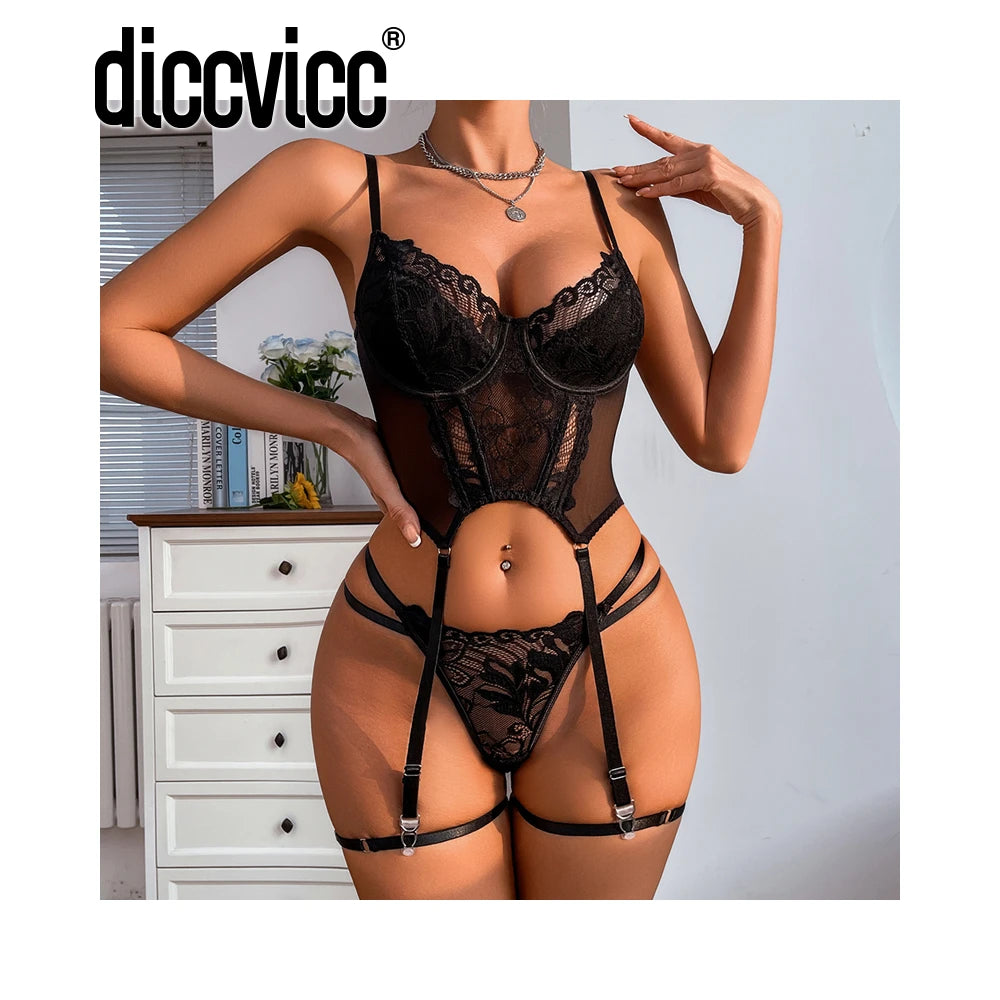 Diccvicc Floral Lace Lingerie Set - See Through Sexy Tops and Panty for Elegant and Sensual Women