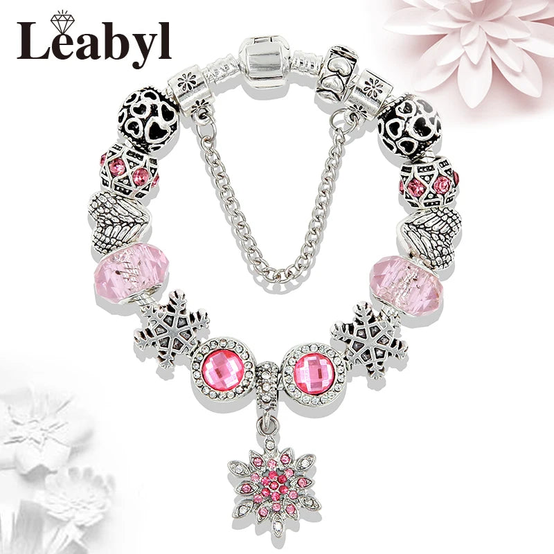 Valentine's Heart Crystal Bracelet - Elegant Pink Charm Bracelet for Loved Ones