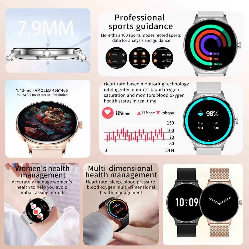 Ultra Thin Smartwatch for Women - Huawei Xiaomi New Fashion Smart Watch with Always Display Time, Sports Bracelet, and Bluetooth Call