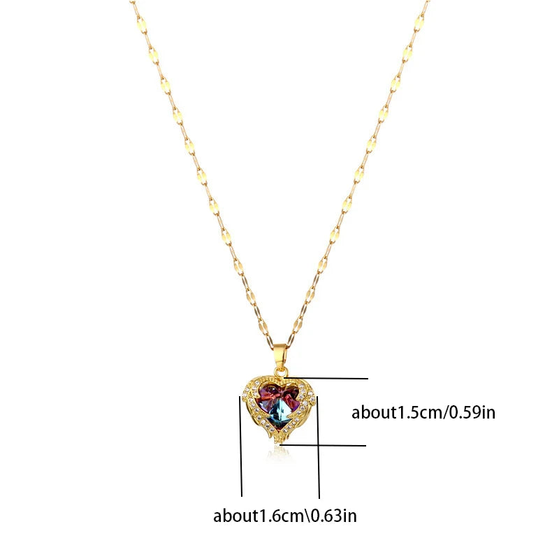 Top Luxury Crystal Heart Necklace - Colorful Ocean Pendant for Women in 316L Stainless Steel