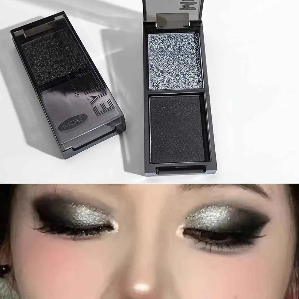 2-Color Red Black Smoky Eyeshadow - Matte & Shimmer Waterproof Dark Punk Halloween Makeup Glitter Pigment for Eyes