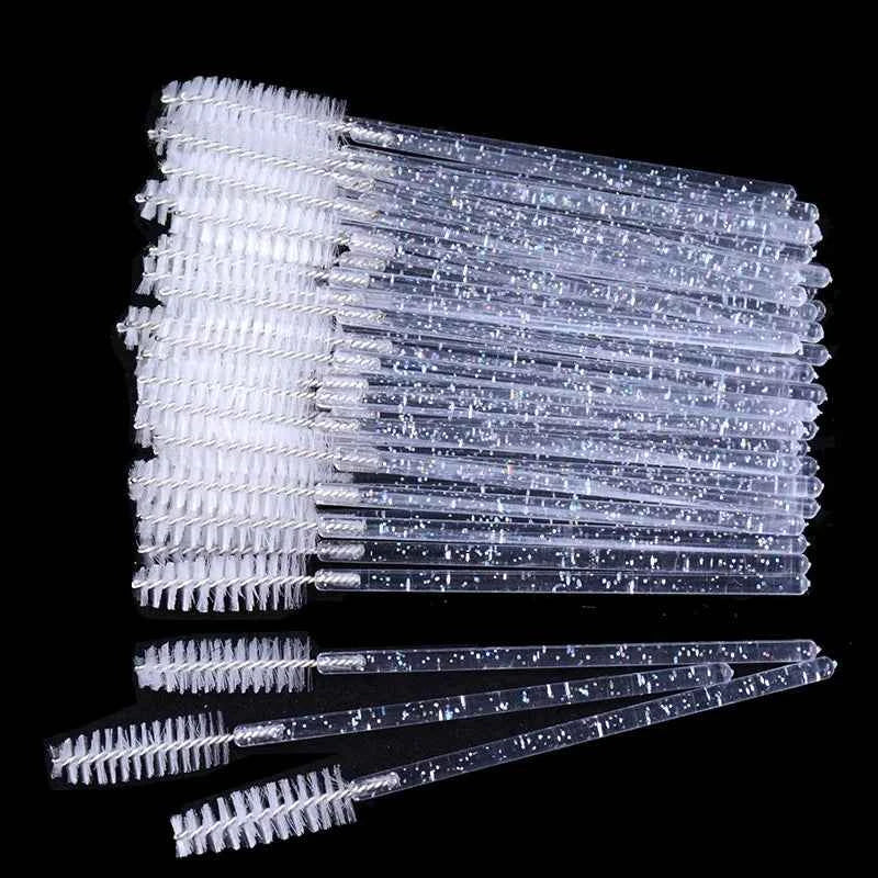 CNKESS Disposable Eyelash Extension Wands - 50Pcs/Bottle Glitter Micro Lash Brushes Spoolie with Container Case Wholesale