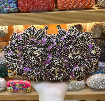 Golden Silver Crystal Clutch Bag for Women - Elegant Bridal Handbag for Wedding, Party & Cocktail Events