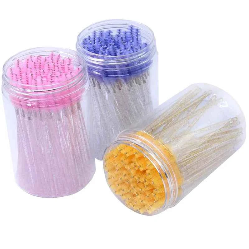 CNKESS Disposable Eyelash Extension Wands - 50Pcs/Bottle Glitter Micro Lash Brushes Spoolie with Container Case Wholesale
