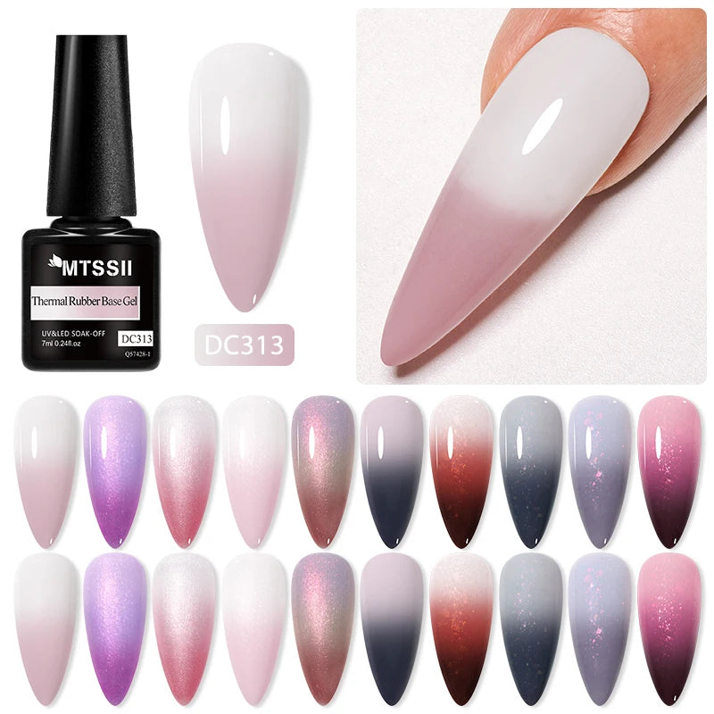 Mtssii 7ml Thermal Rubber Base Gel Nail Polish in Nude Purple Glitter - Long Lasting Manicure Art Varnish