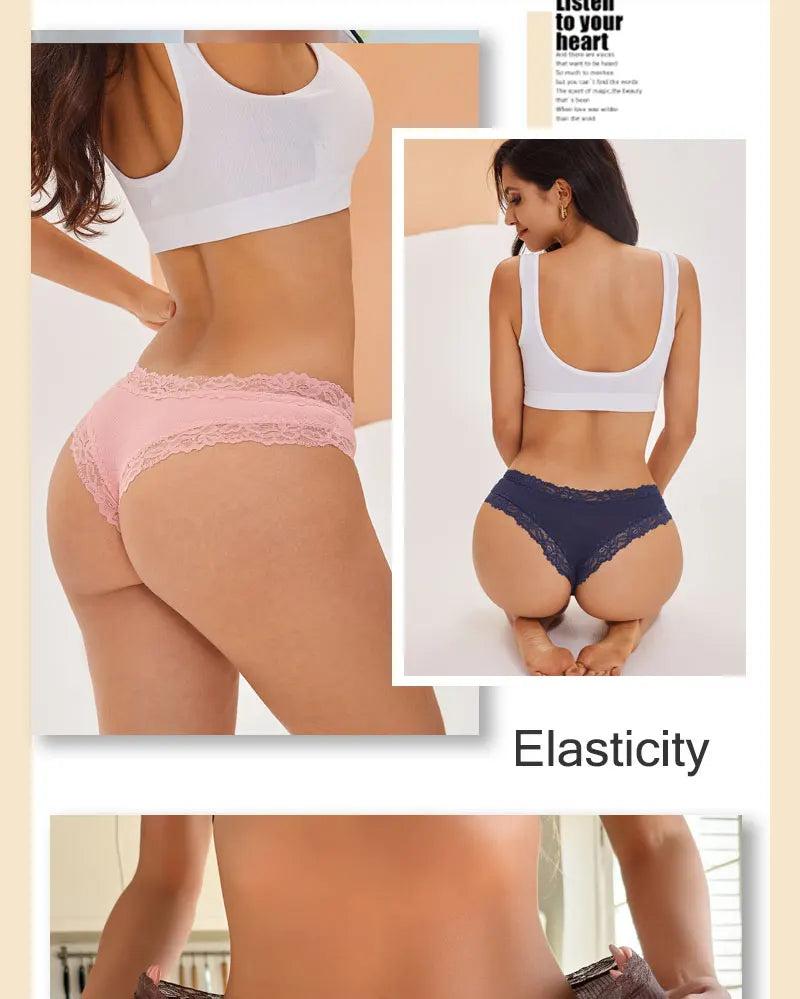 5PCS Women Lace Seamless Panties Sexy Brazilian Breathable Cotton Underwear Soft Plus Size Lingerie S-XL - Allurra Store