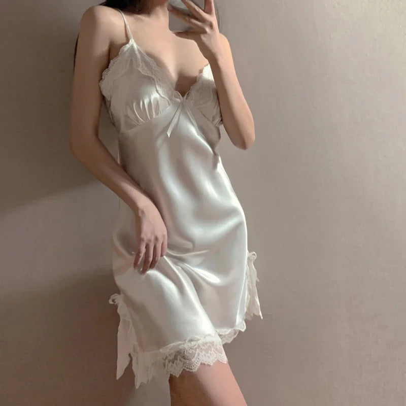 Sexy Lace Nightdress V-neck Women Suspenders Sleepwear Sleeveless Nightdress for Ladies - Allurra Store