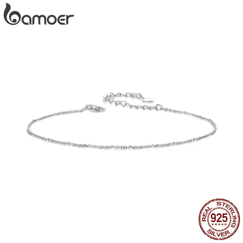 BAMOER 925 Sterling Silver Anklet Solid Sparkling O Chain Ankle Bracelet for Women Minimalist Summer Jewelry SCT027