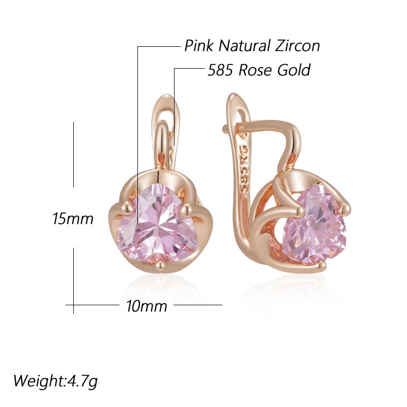 Kinel Pink Zircon Earrings for Women in 585 Rose Gold - Romantic Luxury Jewelry Gift for Couples