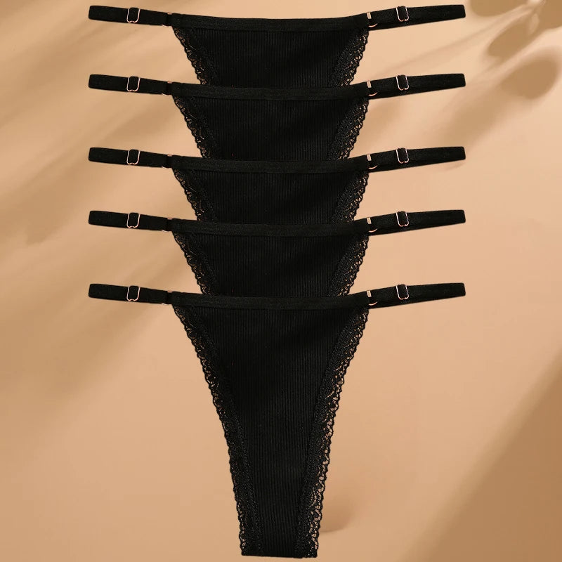 5PCS Cotton G-String Panties Set - Sexy Women's T-Back Underwear, Adjustable Waist Thong Lingerie - Allurra Store