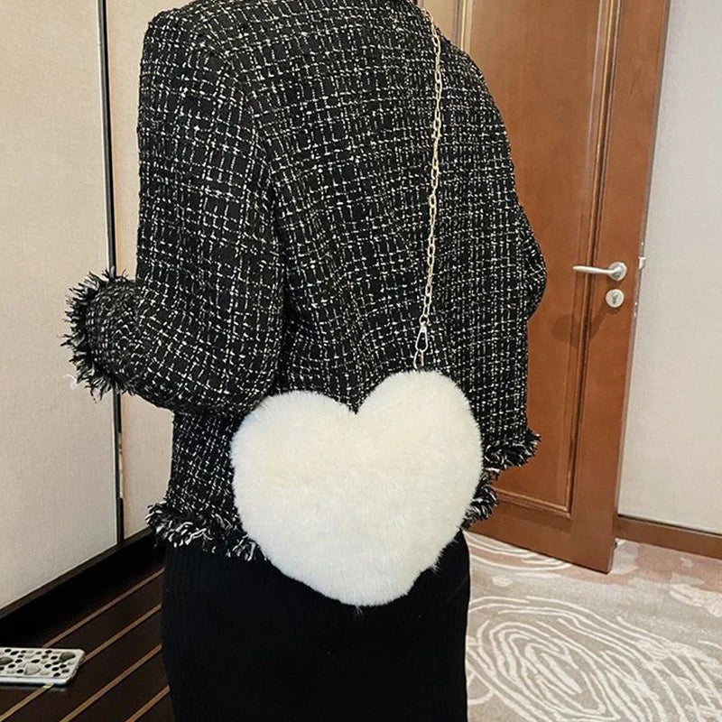 Heart Shaped Shoulder Bag - Trendy Faux Fur Handbag for Fashion Lovers - Allurra Store