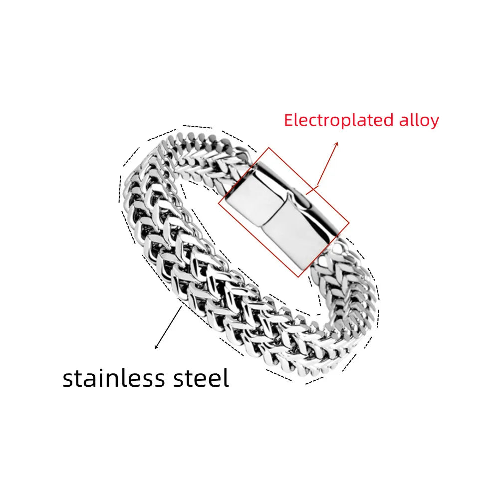 Stainless Steel Magnetic Buckle Bracelet - Braided Double Row Fish Scale Design with Keel Jewelry New Model