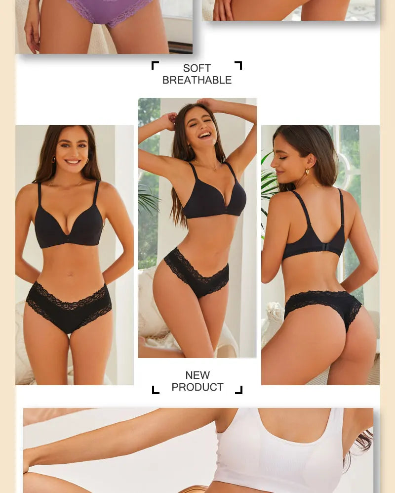 5PCS Women Lace Seamless Panties Sexy Brazilian Breathable Cotton Underwear Soft Plus Size Lingerie S-XL - Allurra Store