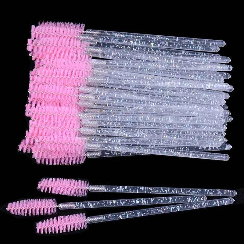 CNKESS Disposable Eyelash Extension Wands - 50Pcs/Bottle Glitter Micro Lash Brushes Spoolie with Container Case Wholesale