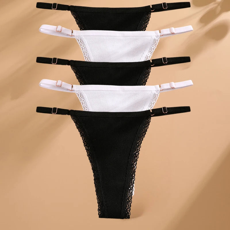 5PCS Cotton G-String Panties Set - Sexy Women's T-Back Underwear, Adjustable Waist Thong Lingerie - Allurra Store