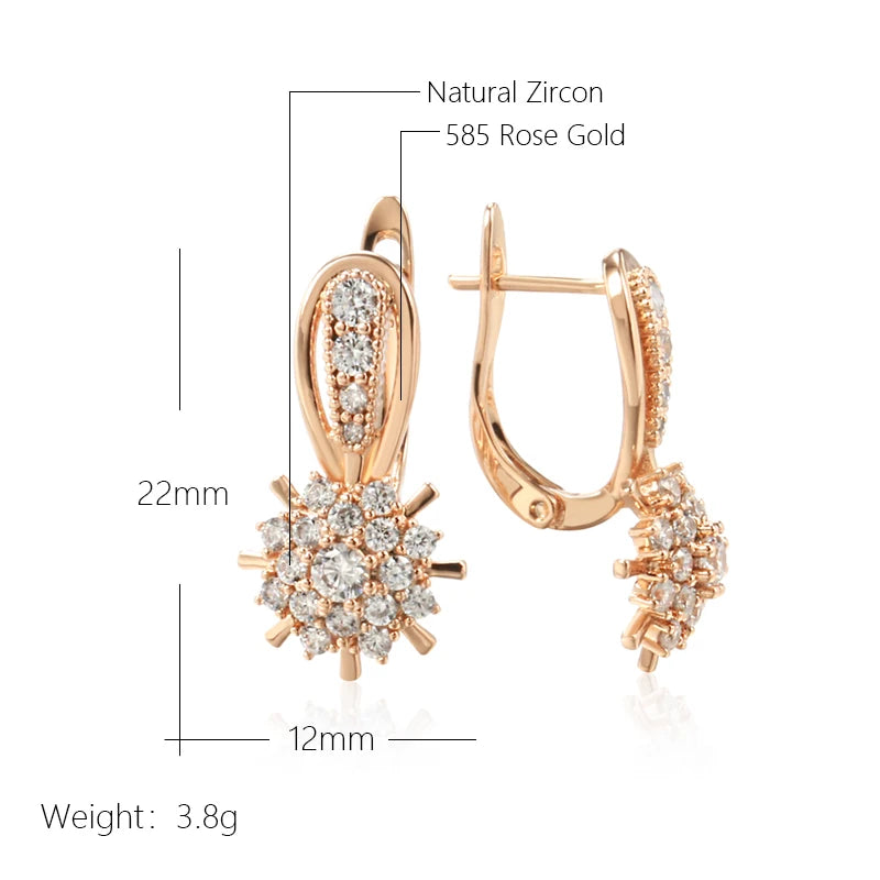 Kinel Zircon Flower Earrings Women 585 Rose Gold Vintage Jewelry for Daily and Party Accessories