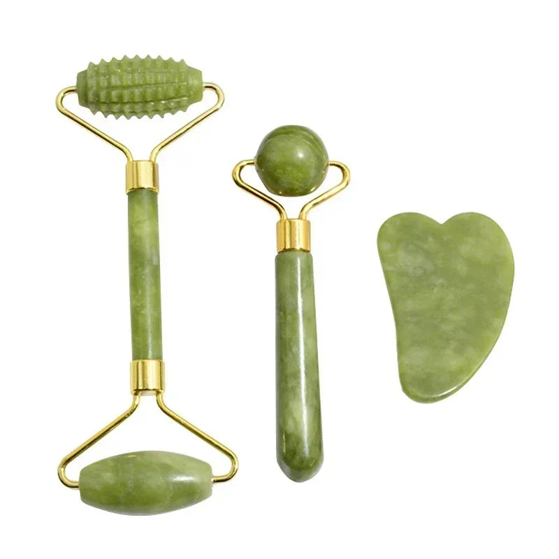 Natural Jade Roller and Gua Sha Set for Face, Neck, and Eye Care - Massage Tools for Visage Lifting and Relaxation - Allurra Store