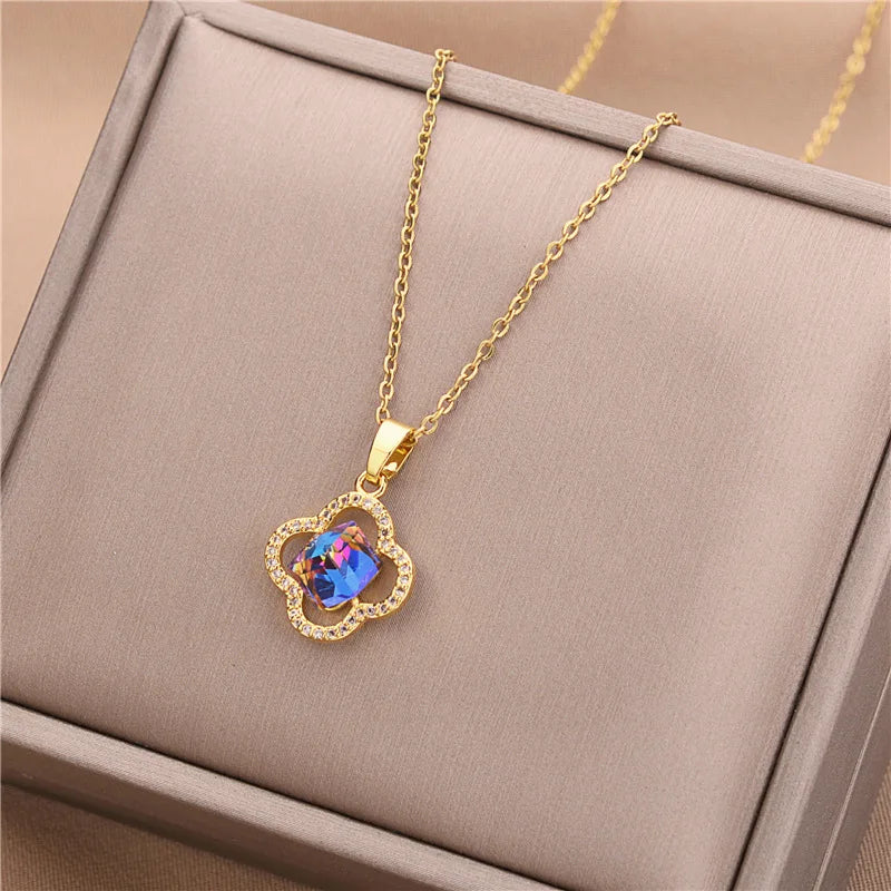 New Light Luxury Zircon Crystal Stainless Steel Necklace for Women - Korean Fashion Sweet Sexy Clavicle Chain Jewelry