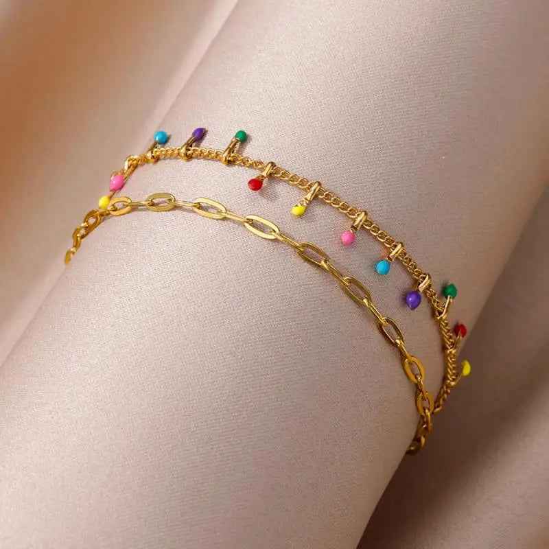 Gold Anklet for Women - Summer Beach Accessories Stainless Steel Imitation Pearl Chain Leg Bracelets Bodychain Gifts