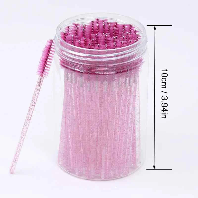 CNKESS Disposable Eyelash Extension Wands - 50Pcs/Bottle Glitter Micro Lash Brushes Spoolie with Container Case Wholesale