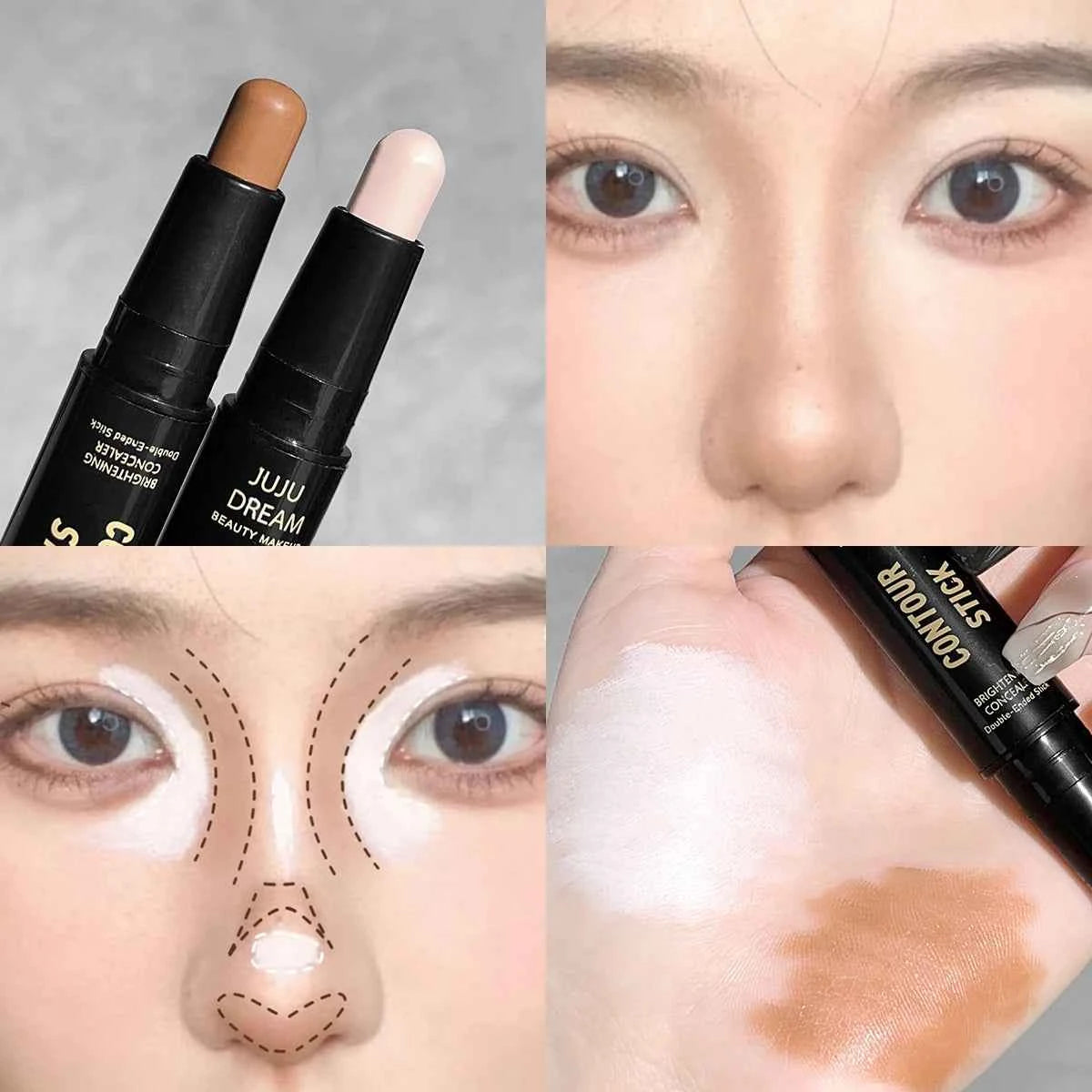 Foundation and Concealer Contour Stick - Long-Lasting Dual-Ended Contour Stick for Dark Circle Correction