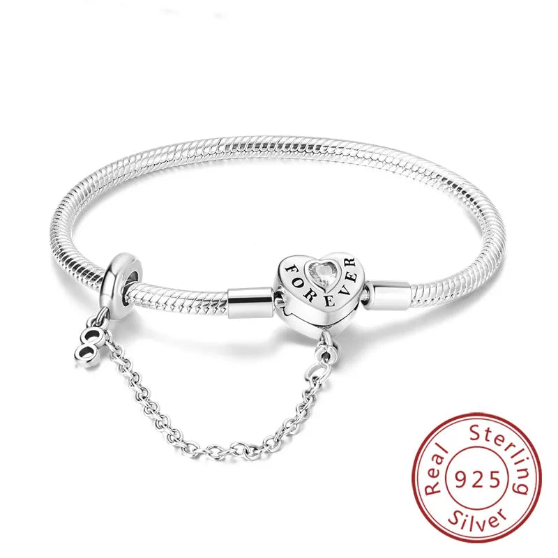 925 Silver Heart Charm Bracelet with Zirconia – Adjustable 17–20cm for Women’s Gift