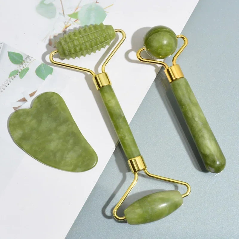 Natural Jade Roller and Gua Sha Set for Face, Neck, and Eye Care - Massage Tools for Visage Lifting and Relaxation - Allurra Store