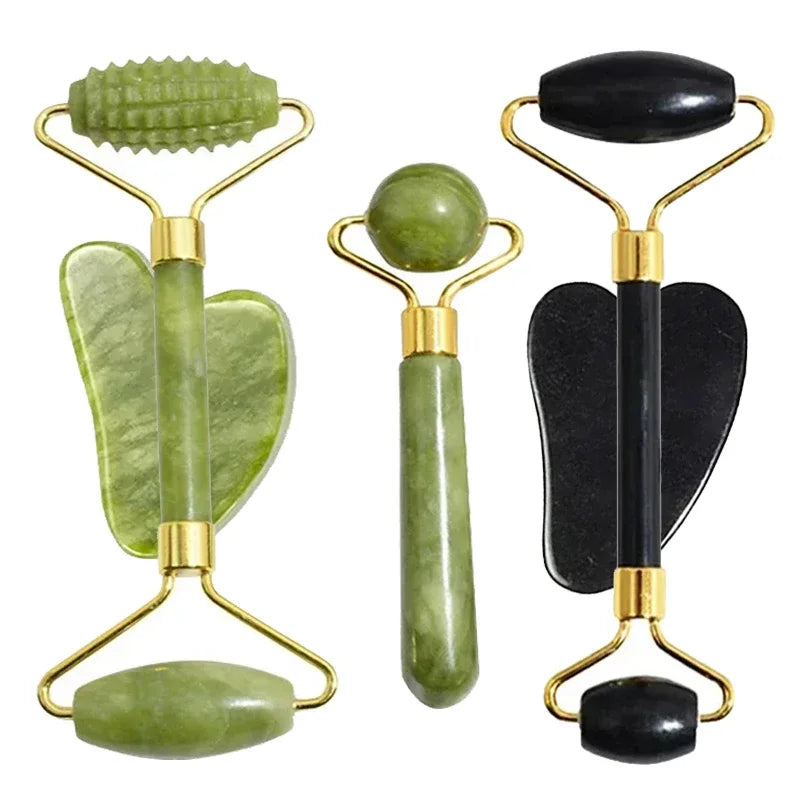 Natural Jade Roller and Gua Sha Set for Face, Neck, and Eye Care - Massage Tools for Visage Lifting and Relaxation - Allurra Store