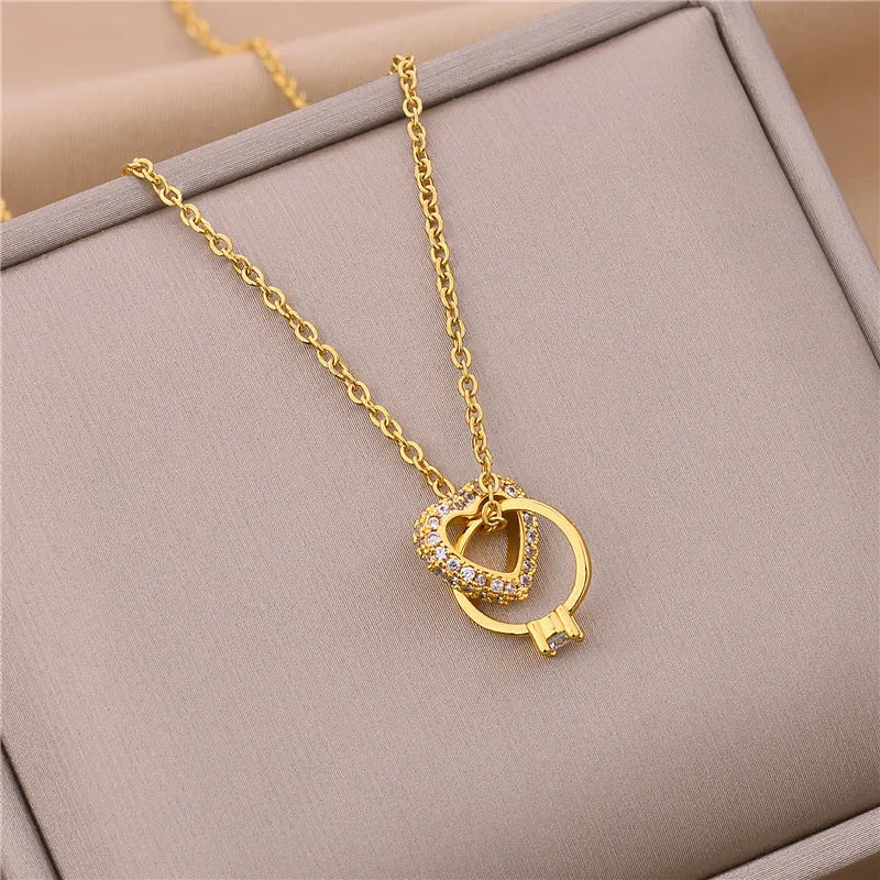 New Light Luxury Zircon Crystal Stainless Steel Necklace for Women - Korean Fashion Sweet Sexy Clavicle Chain Jewelry