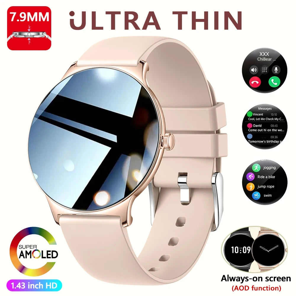 Ultra Thin Smartwatch for Women - Huawei Xiaomi New Fashion Smart Watch with Always Display Time, Sports Bracelet, and Bluetooth Call