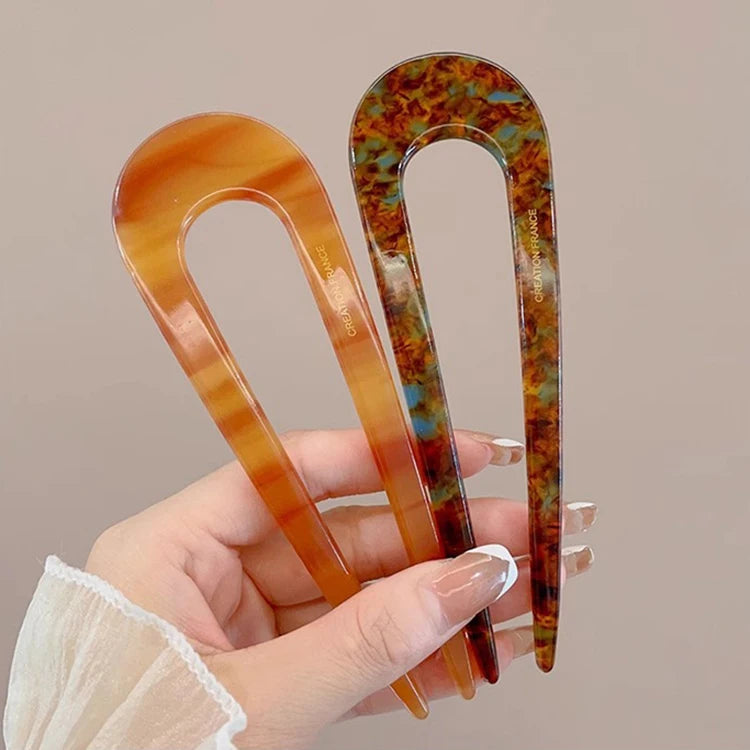 U-Shaped Tortoiseshell Hairpin for Women – Geometric Hair Fork, Fashionable Hair Clips and Accessories