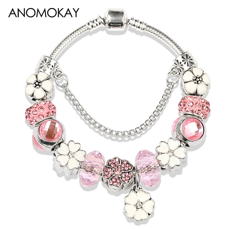 Valentine's Heart Crystal Bracelet - Elegant Pink Charm Bracelet for Loved Ones