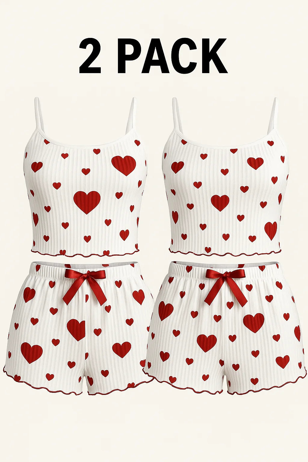 Women's Heart Print Pajama Set - Sleeveless Crop Top and Shorts for Comfy Summer Nightwear
