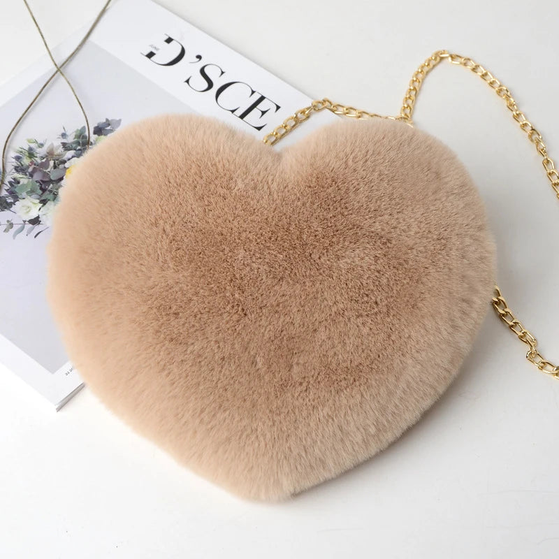 Heart Shaped Shoulder Bag - Trendy Faux Fur Handbag for Fashion Lovers - Allurra Store