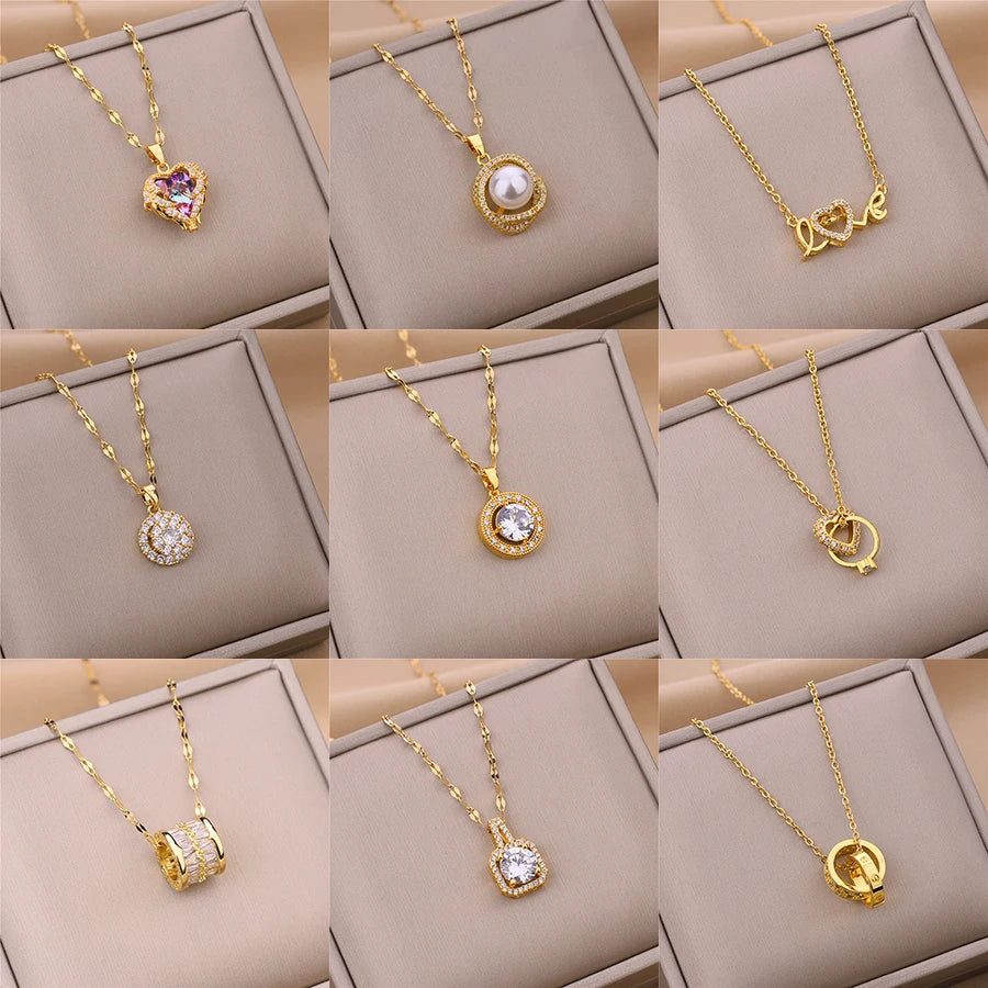 New Light Luxury Zircon Crystal Stainless Steel Necklace for Women - Korean Fashion Sweet Sexy Clavicle Chain Jewelry
