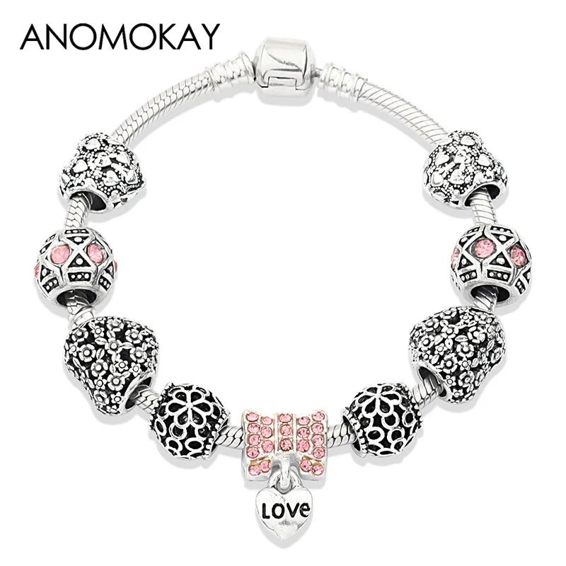 Valentine's Heart Crystal Bracelet - Elegant Pink Charm Bracelet for Loved Ones