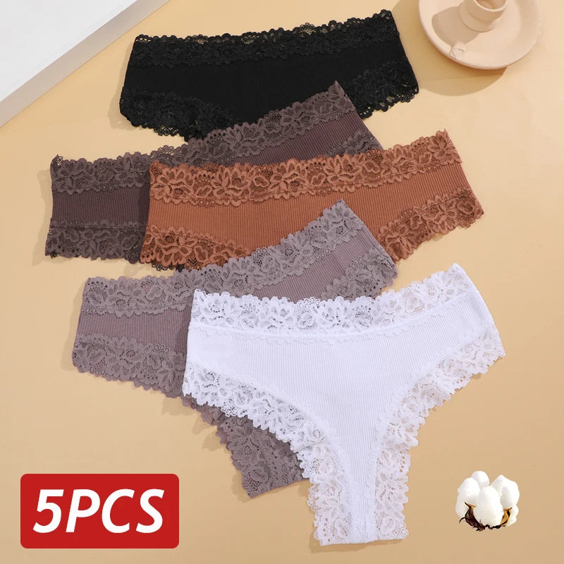 5PCS Women Lace Seamless Panties Sexy Brazilian Breathable Cotton Underwear Soft Plus Size Lingerie S-XL - Allurra Store