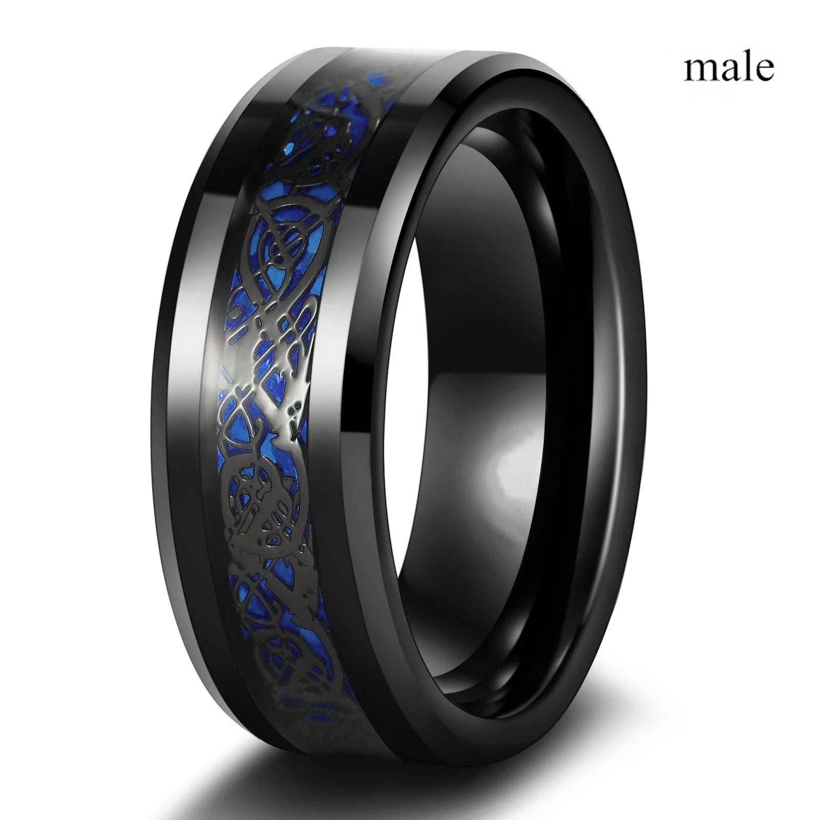Charm Romantic Couple Rings Set with Red Rhinestones and Trendy Men's Stainless Steel Celtic Dragon Wedding Band Jewelry