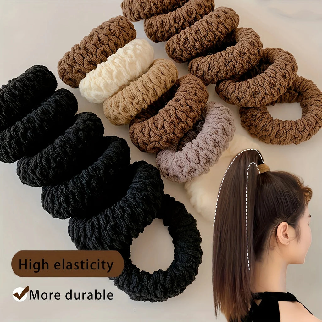 Upgraded Hair Ties - 10pcs Thick & Wide Durable Elastic for Fashionable Ponytails and Buns