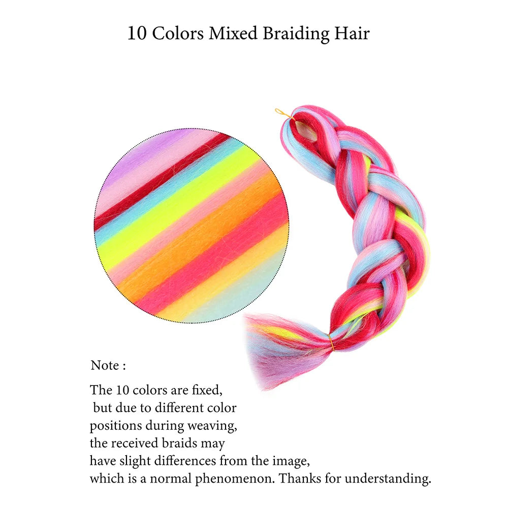 Jumbo Rainbow Braiding Hair Extensions - Four Silky Colorful Twist Fiber Mix Synthetic Braids