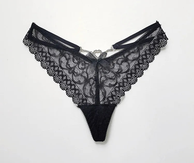 Hot Sexy Lace Thong Underwear with Metal Chain - Mesh Hollow Out G String Briefs for Women - Allurra Store