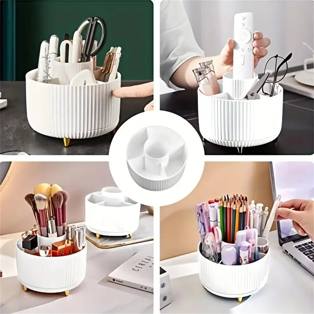 360° Rotating Makeup Organizer - 1pc Plastic Cosmetic Storage with 5 Compartments for Brushes and Accessories - Allurra Store